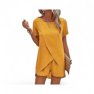 SHEIN Yellow Women's Jean Shorts Set